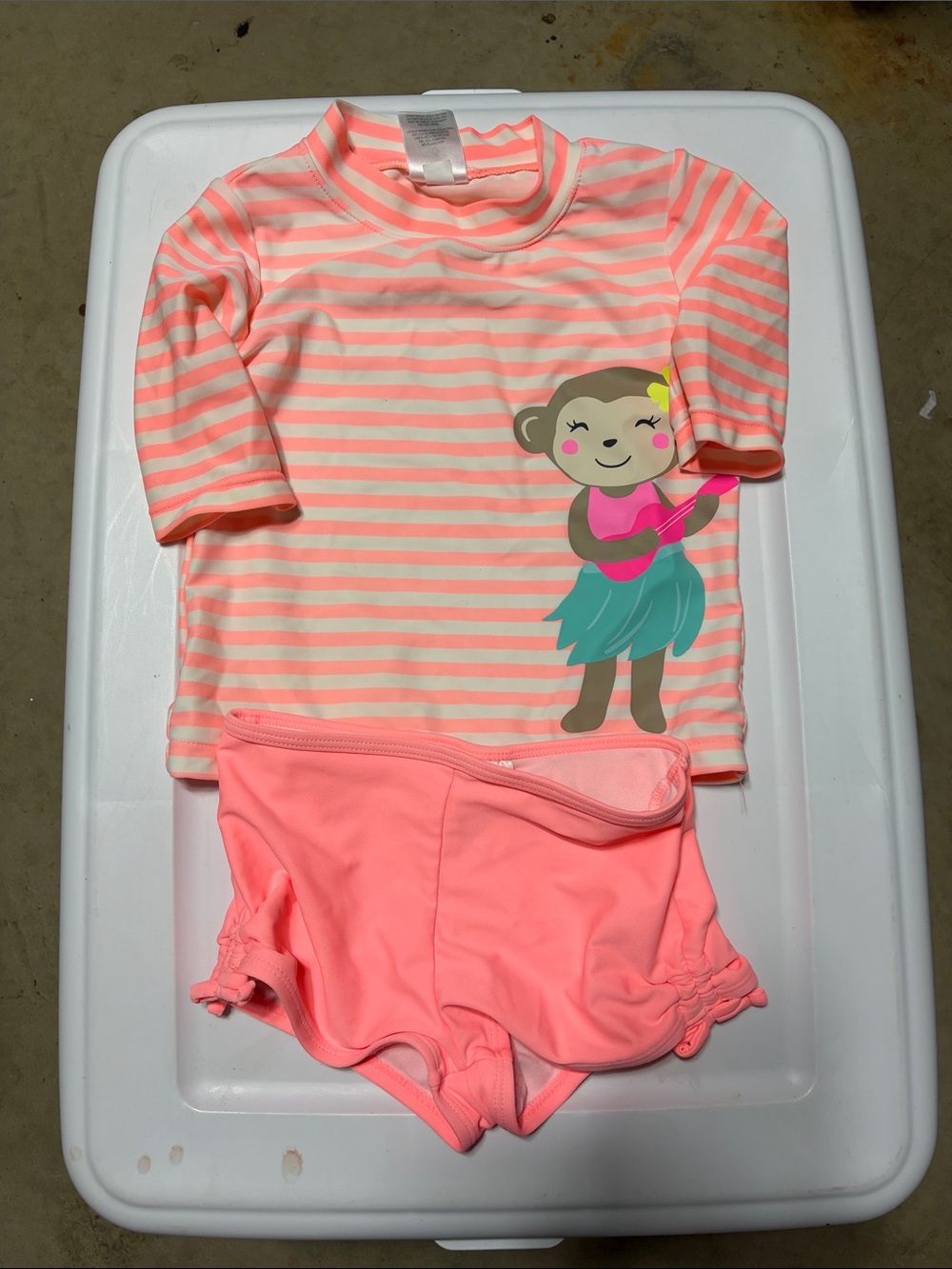 Carters Girls' Pink Stripe Rash Guard Set with Hula Monkey Print